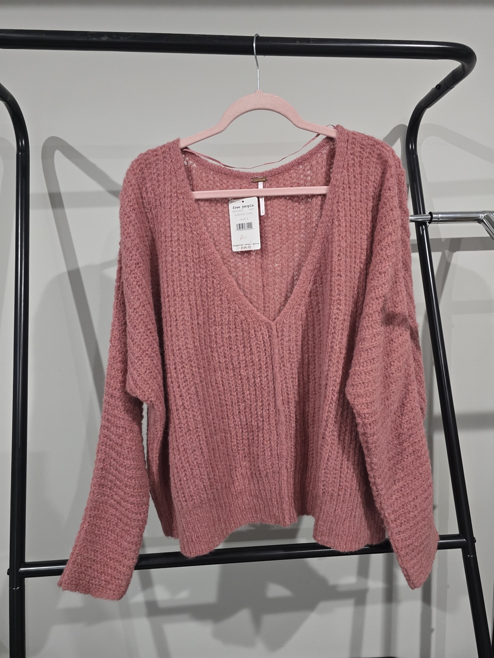 Free People Relaxed V-Neck Sweater - Dusty Rose